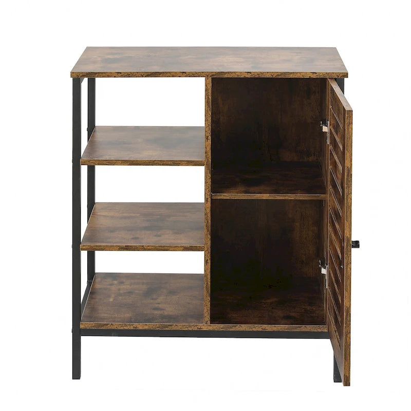 Walnut Storage Cabinet with 3 Shelves and 1 Door