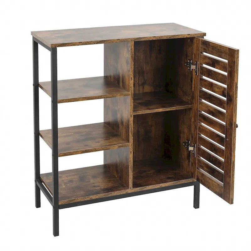 Walnut Storage Cabinet with 3 Shelves and 1 Door
