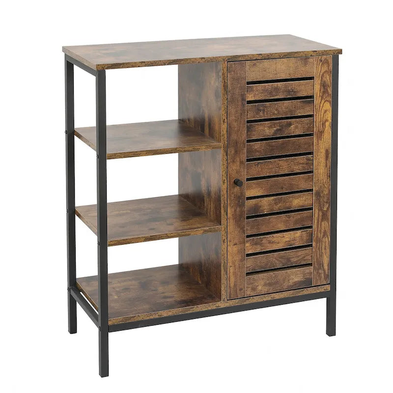 Walnut Storage Cabinet with 3 Shelves and 1 Door
