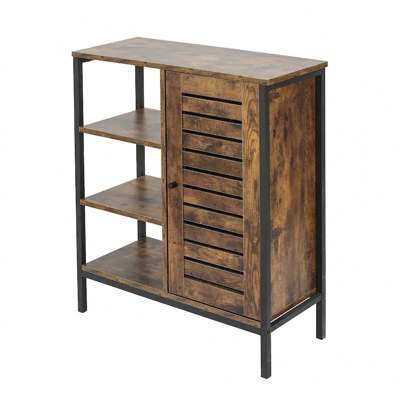Walnut Storage Cabinet with 3 Shelves and 1 Door