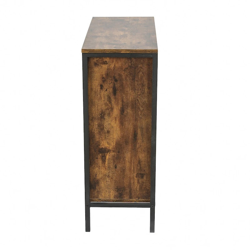 Walnut Storage Cabinet with 3 Shelves and 1 Door