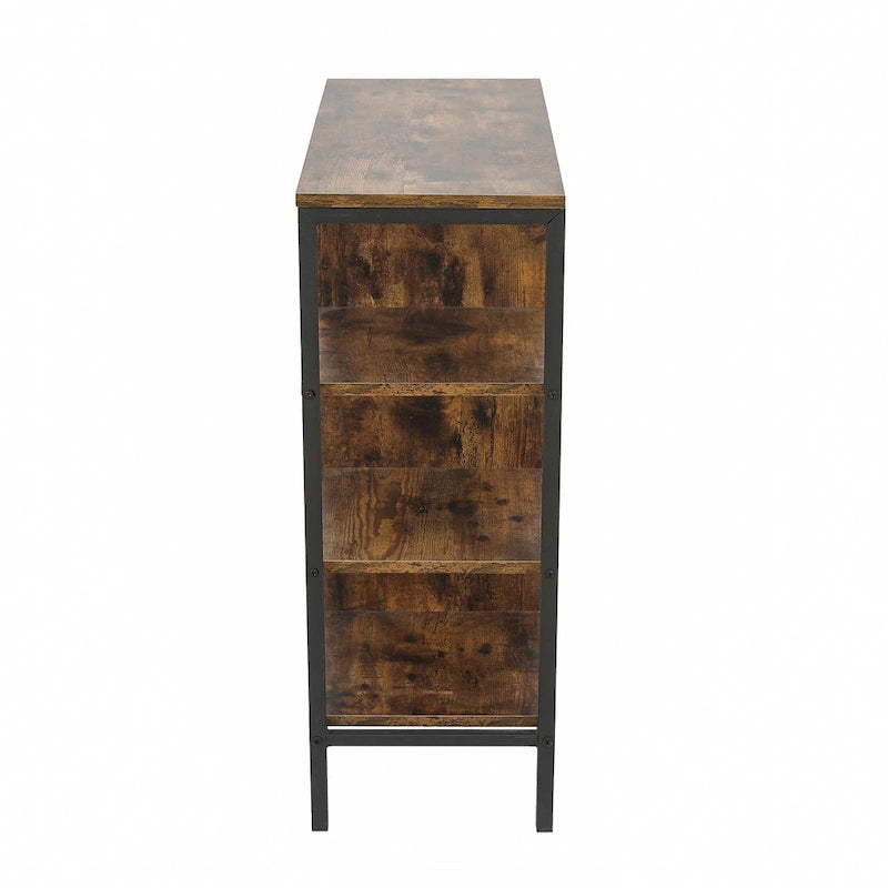Walnut Storage Cabinet with 3 Shelves and 1 Door