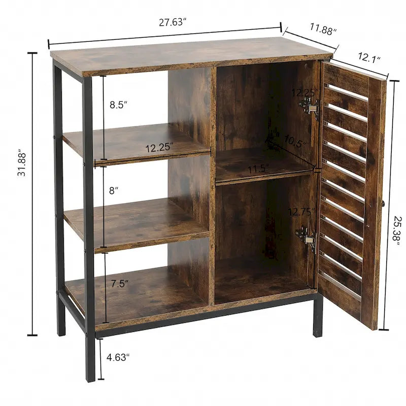 Walnut Storage Cabinet with 3 Shelves and 1 Door