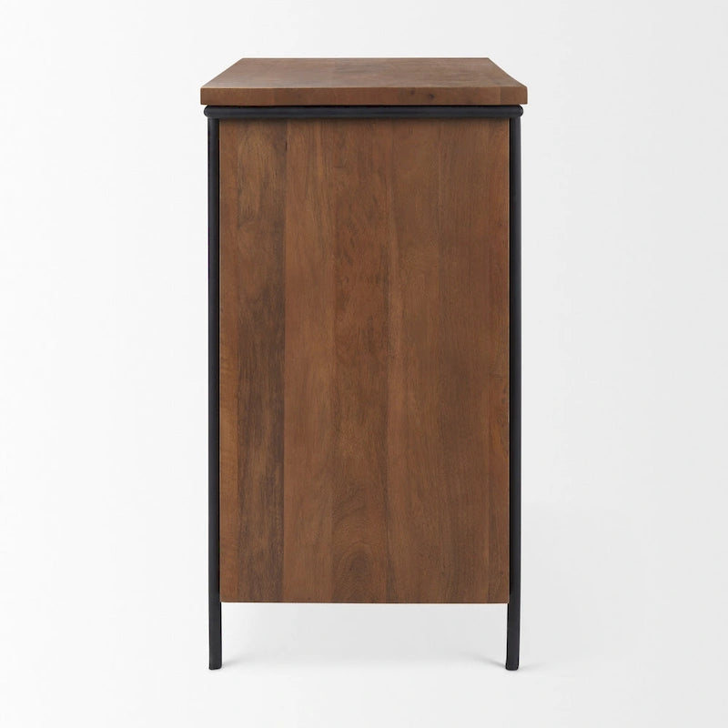 Maddox Medium Brown Solid Wood w/ Black Iron Frame & 2 Door Accent Cabinet