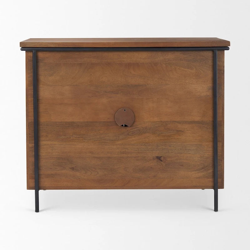 Maddox Medium Brown Solid Wood w/ Black Iron Frame & 2 Door Accent Cabinet