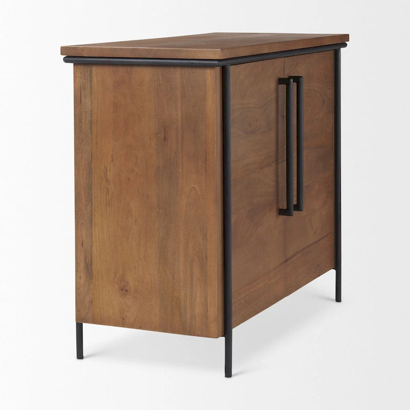 Maddox Medium Brown Solid Wood w/ Black Iron Frame & 2 Door Accent Cabinet