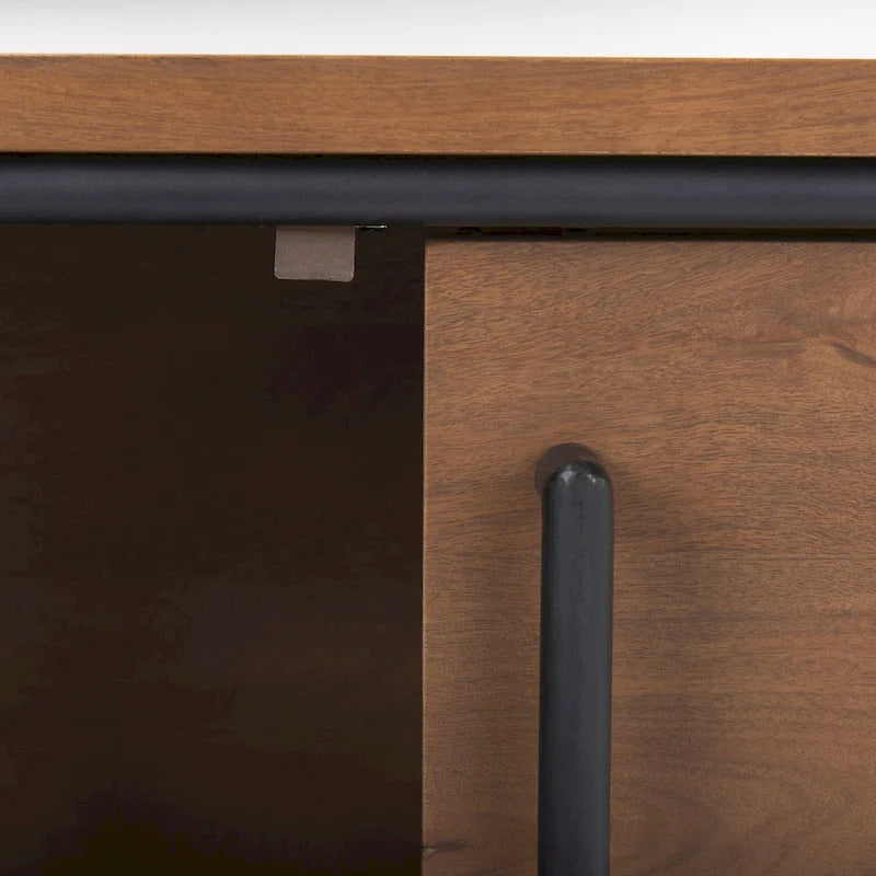 Maddox Medium Brown Solid Wood w/ Black Iron Frame & 2 Door Accent Cabinet