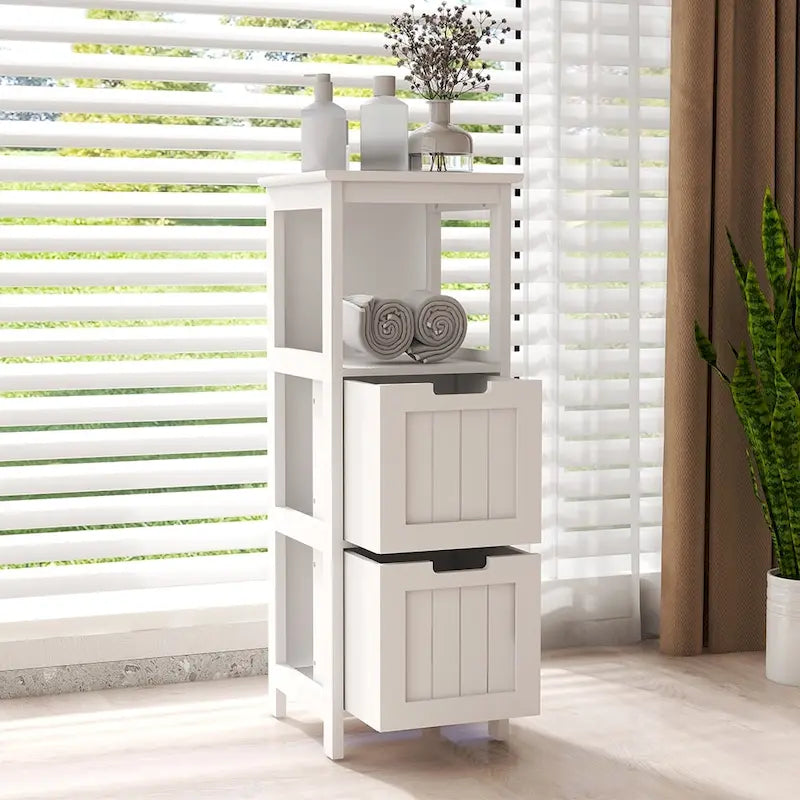 2-Drawer White Bathroom Floor Cabinet