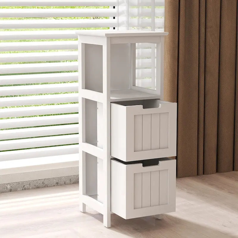 2-Drawer White Bathroom Floor Cabinet