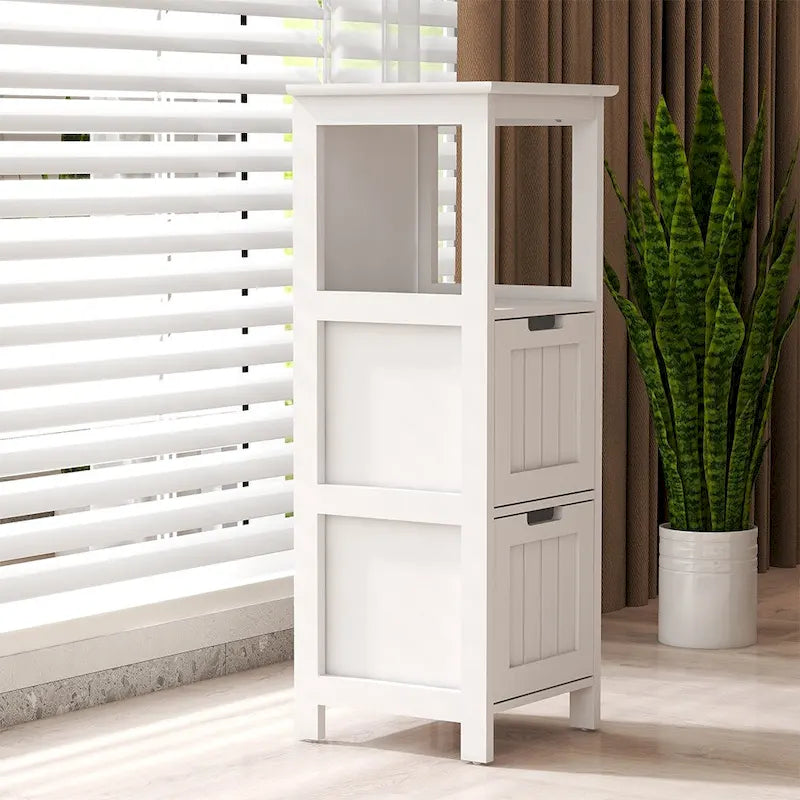 2-Drawer White Bathroom Floor Cabinet