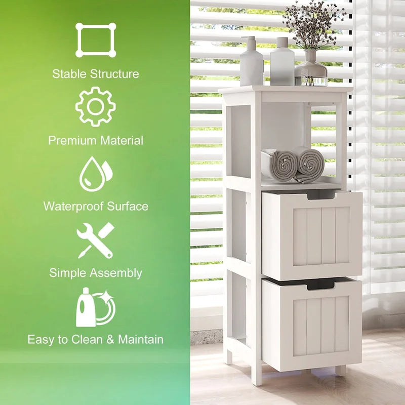 2-Drawer White Bathroom Floor Cabinet