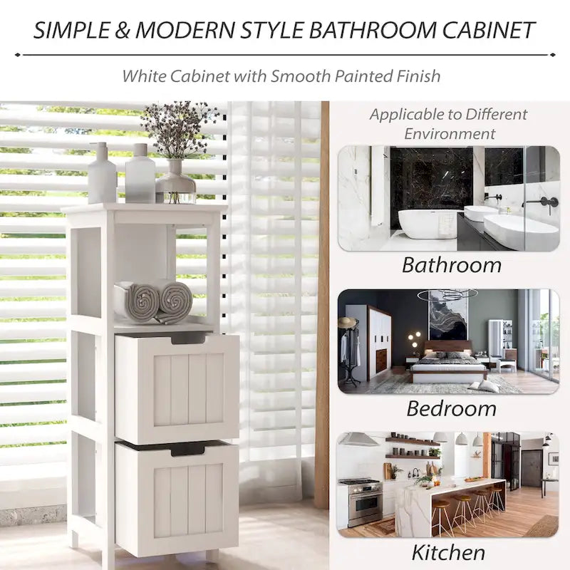 2-Drawer White Bathroom Floor Cabinet