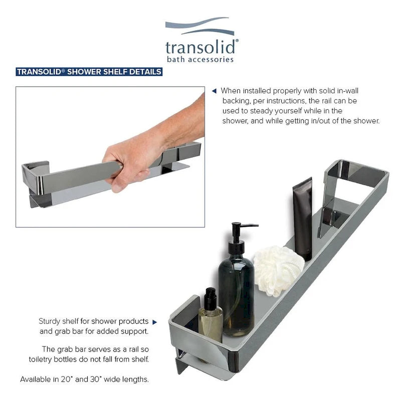 20-In Grab Bar Shelf with Safety Rail - 20x4x3