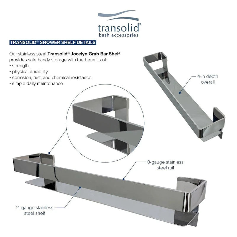 20-In Grab Bar Shelf with Safety Rail - 20x4x3