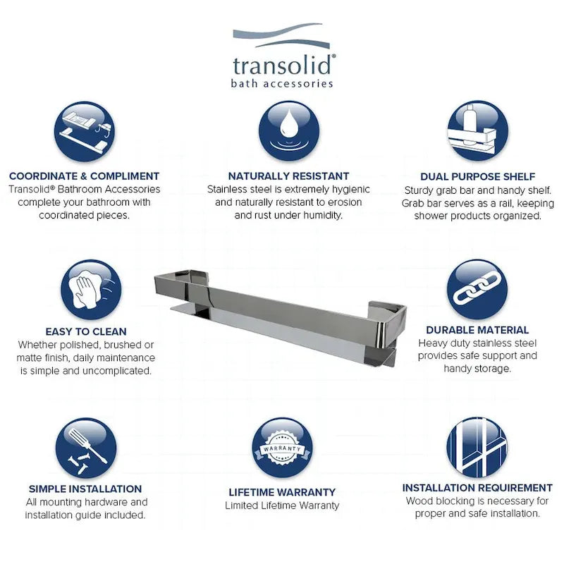 20-In Grab Bar Shelf with Safety Rail - 20x4x3