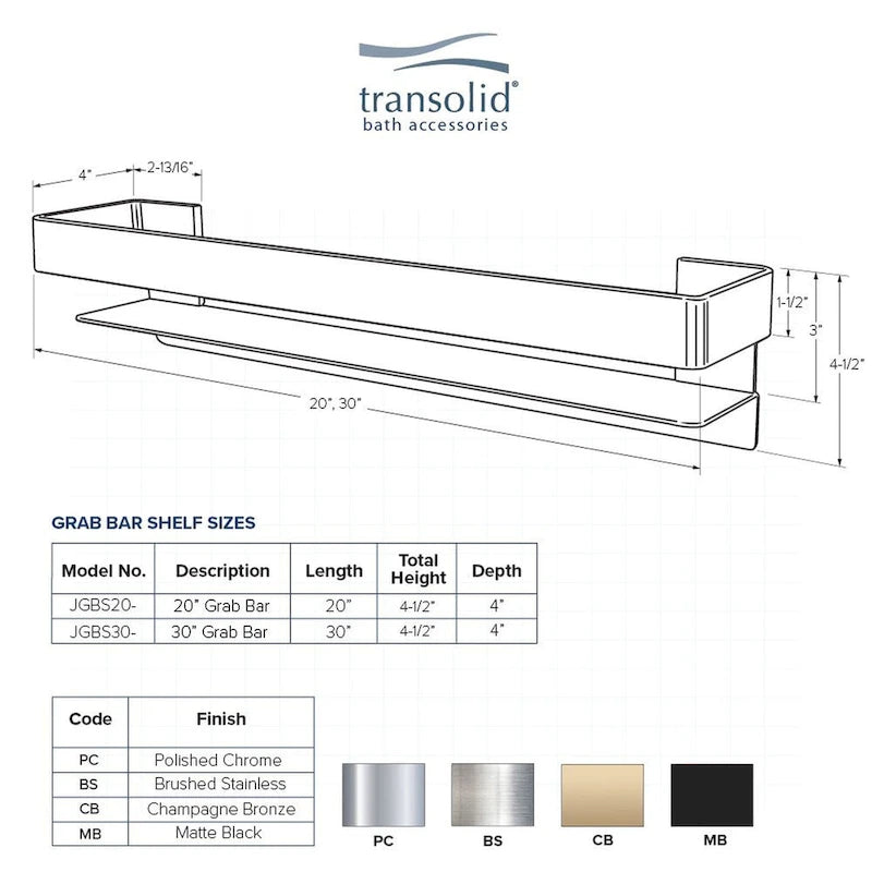 20-In Grab Bar Shelf with Safety Rail - 20x4x3