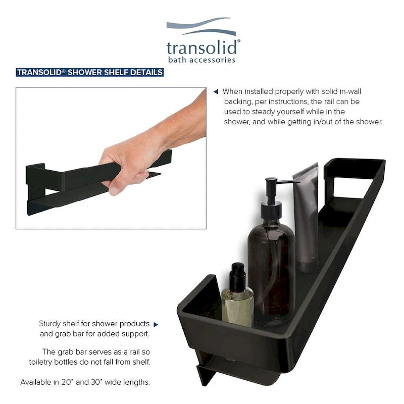 20-In Grab Bar Shelf with Safety Rail - 20x4x3