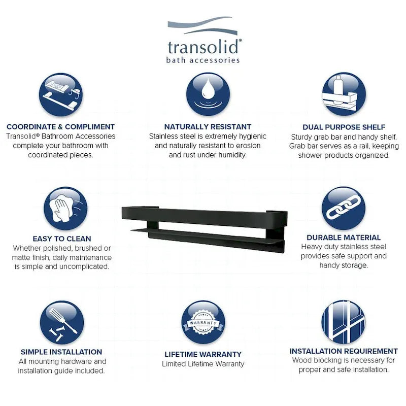 20-In Grab Bar Shelf with Safety Rail - 20x4x3