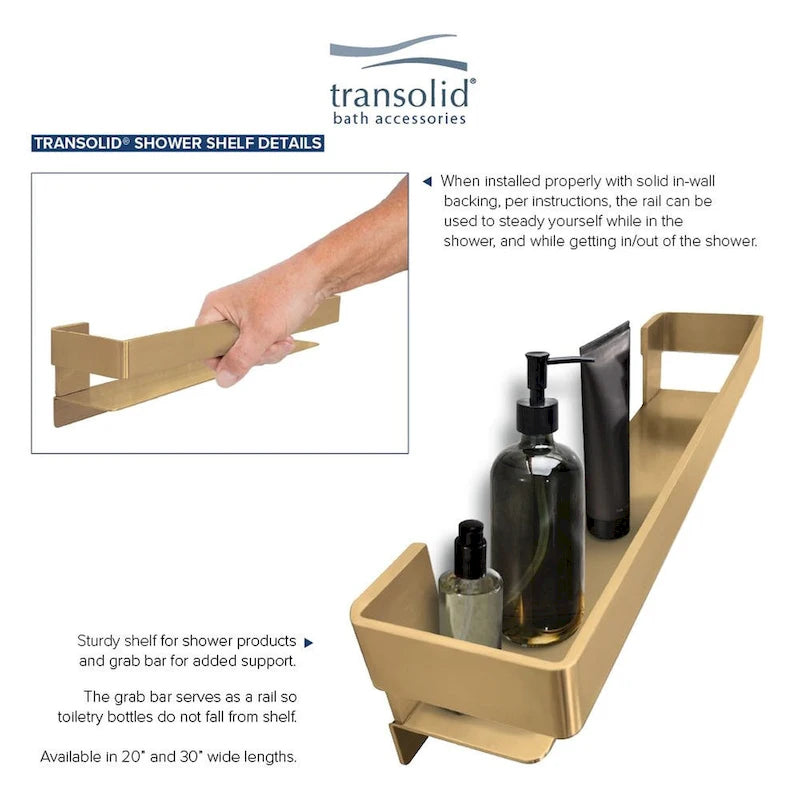20-In Grab Bar Shelf with Safety Rail - 20x4x3