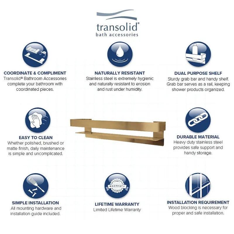 20-In Grab Bar Shelf with Safety Rail - 20x4x3