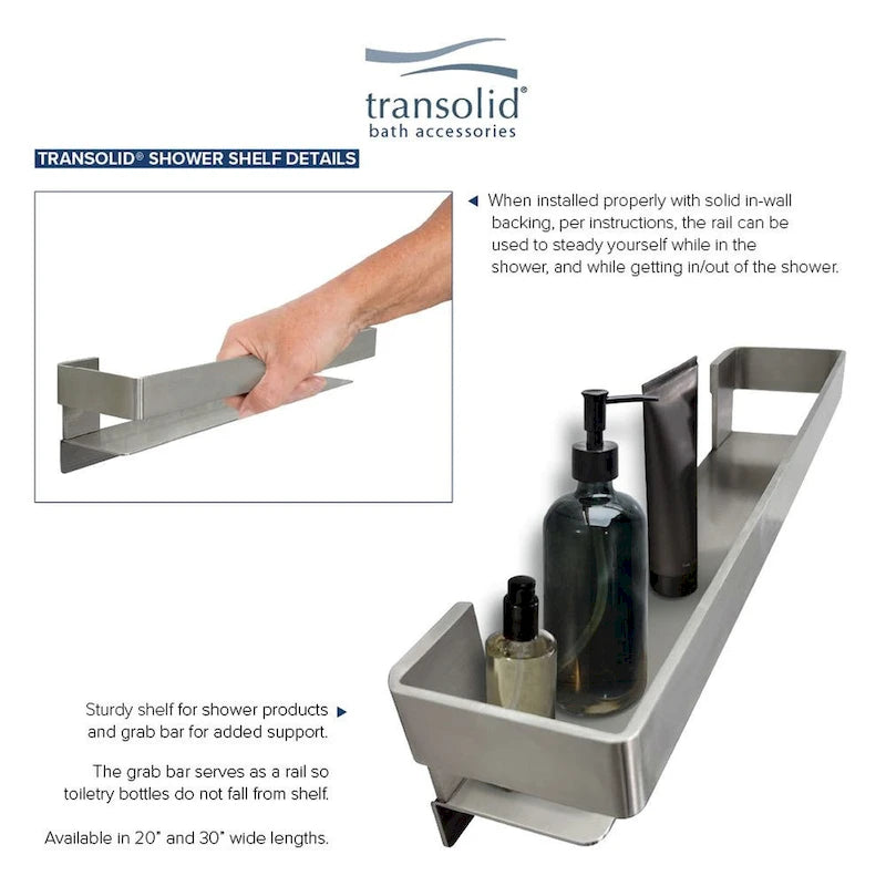 20-In Grab Bar Shelf with Safety Rail - 20x4x3