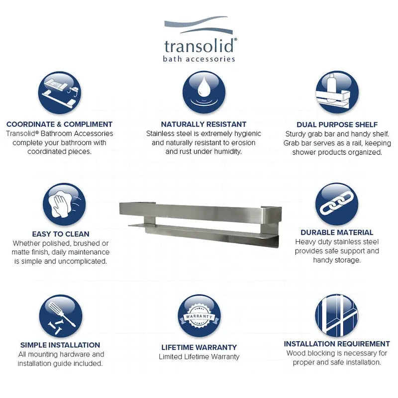 20-In Grab Bar Shelf with Safety Rail - 20x4x3