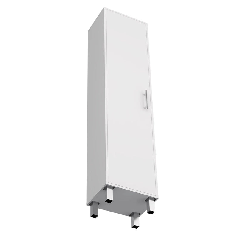 Dryden Tall Narrow Storage Cabinet with 5-Tier Shelf and Broom Hangers, White