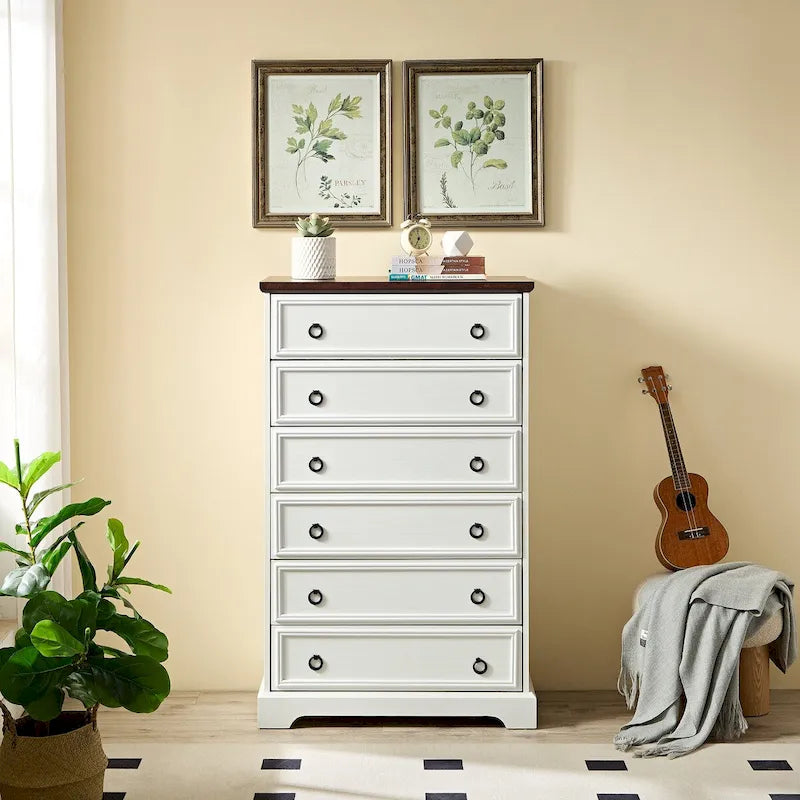 Modern 6-Drawer Dresser with Tall Storage Cabinet