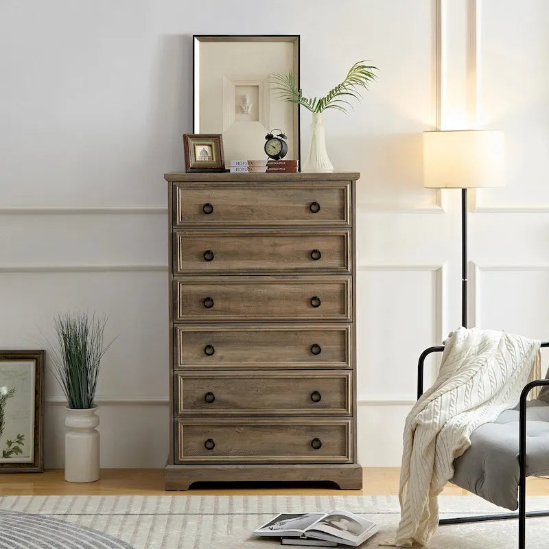 Modern 6-Drawer Dresser with Tall Storage Cabinet