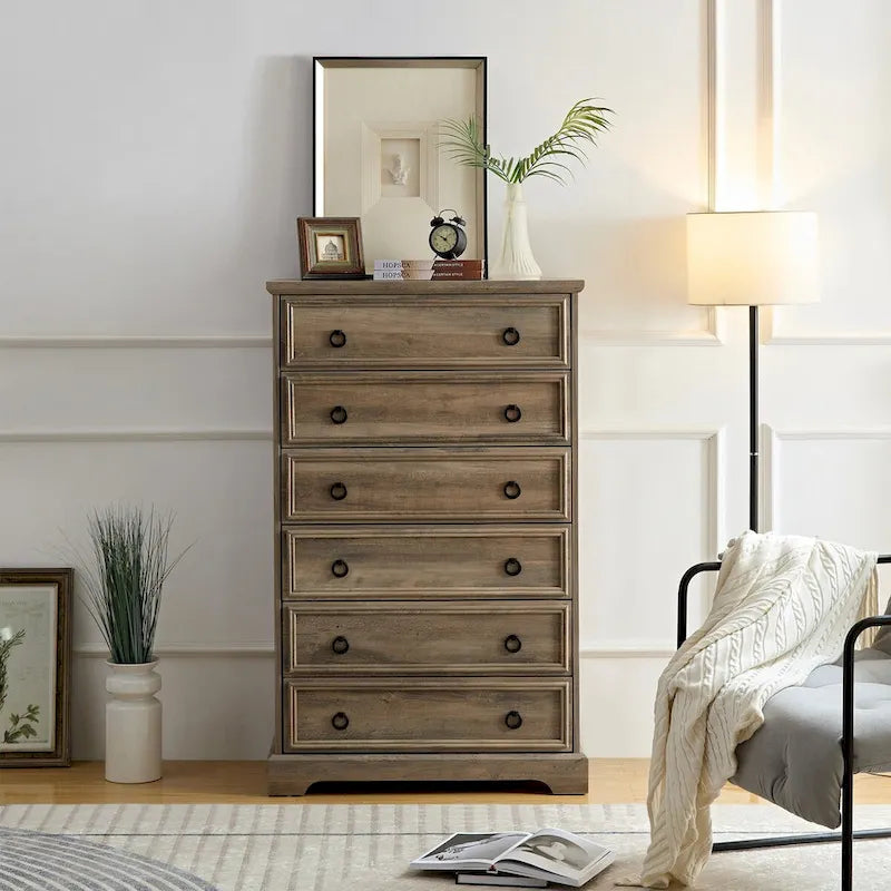 Modern 6 Drawer Cabinet Dresser Tall Chest of Drawers Closet