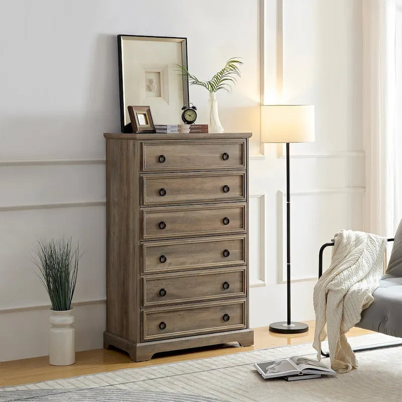 Modern 6-Drawer Dresser with Tall Storage Cabinet