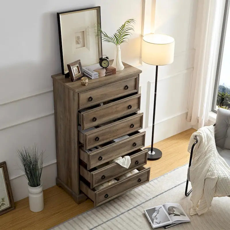 Modern 6-Drawer Dresser with Tall Storage Cabinet