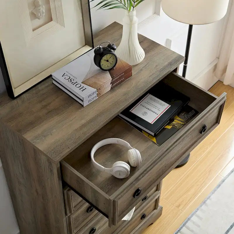 Modern 6-Drawer Dresser with Tall Storage Cabinet