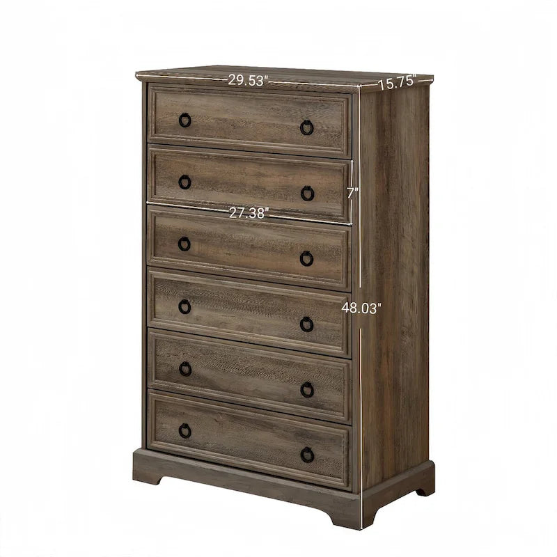 Modern 6-Drawer Dresser with Tall Storage Cabinet