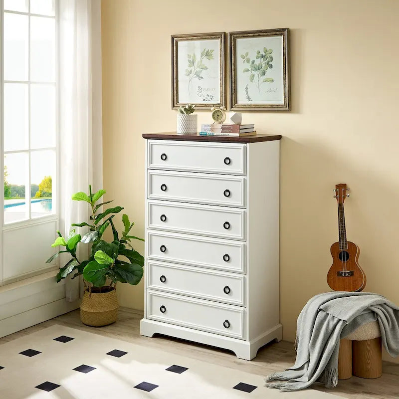Modern 6-Drawer Dresser with Tall Storage Cabinet