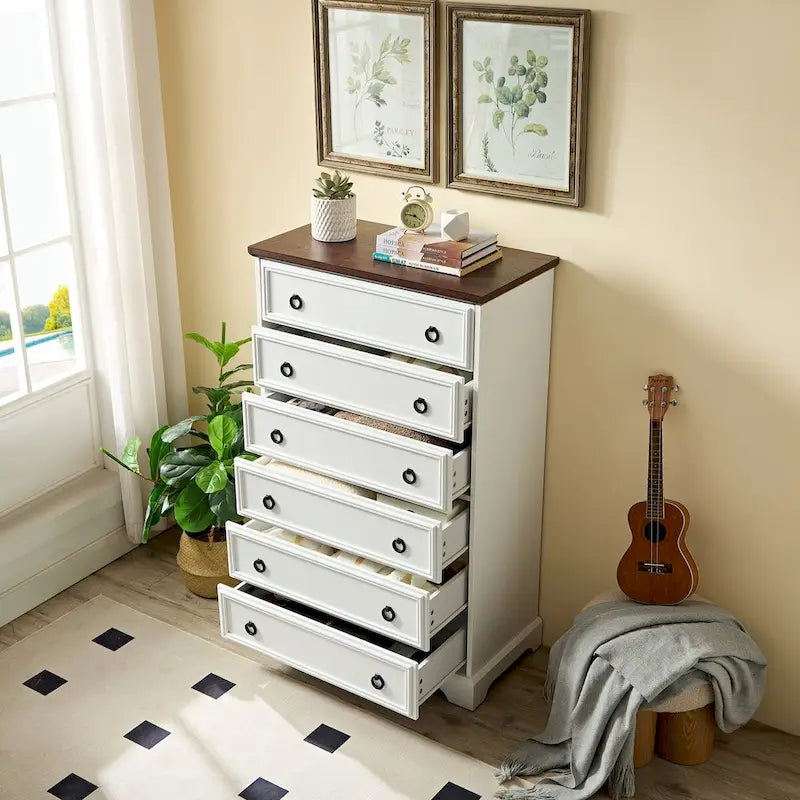 Modern 6-Drawer Dresser with Tall Storage Cabinet