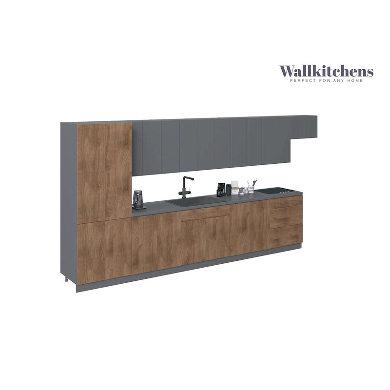 Modern Kitchen Set, Natural Teak and Black, 15 ft Wide