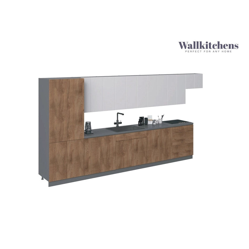 Modern Kitchen Set, Natural Teak and Black, 15 ft Wide