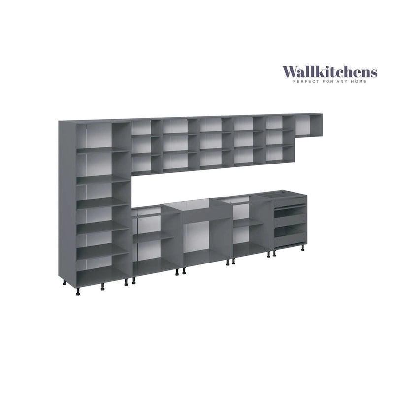 Modern Kitchen Set, Natural Teak and Black, 15 ft Wide