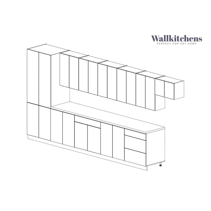 Modern Kitchen Set, Natural Teak and Black, 15 ft Wide