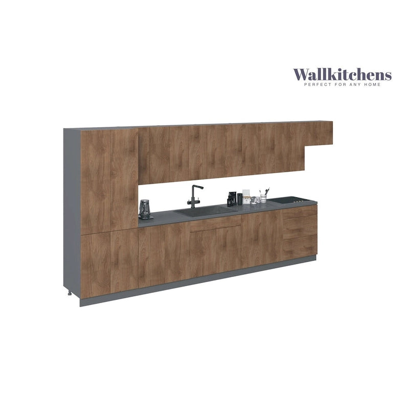 Modern Kitchen Set, Natural Teak and Black, 15 ft Wide