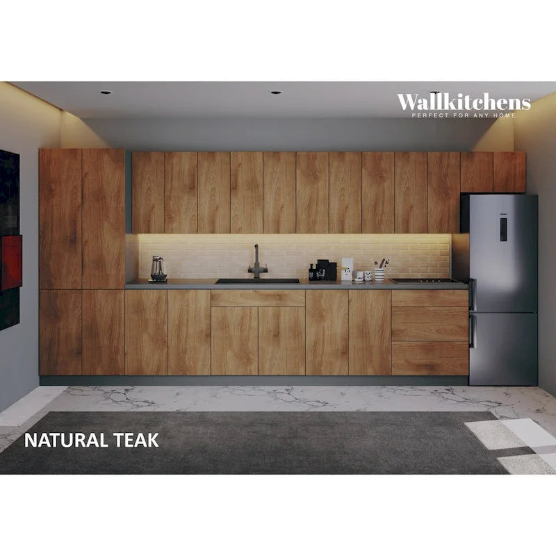 Modern Kitchen Set, Natural Teak and Black, 15 ft Wide