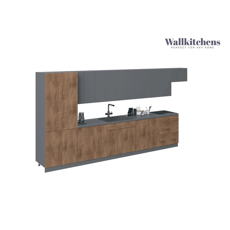 Modern Kitchen Set, Natural Teak and Black, 15 ft Wide
