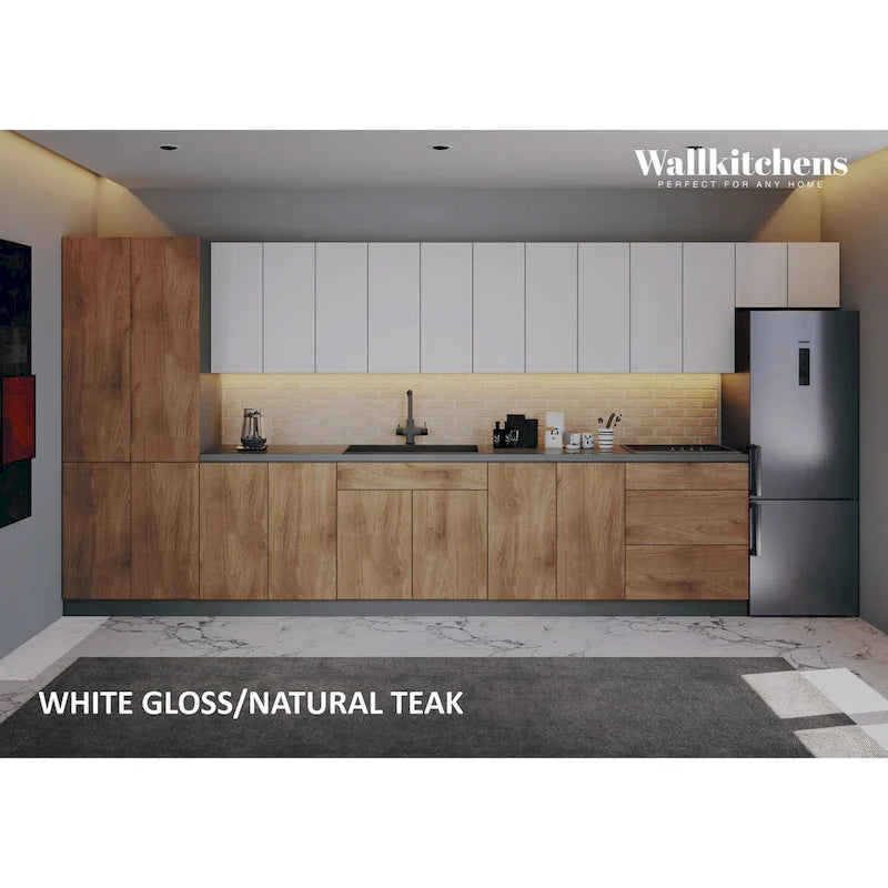 Modern Kitchen Set, Natural Teak and Black, 15 ft Wide