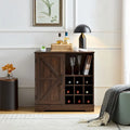 Farmhouse Coffee Bar Cabinet with Wine Rack, Barn Door, Drawer, and Adjustable Shelves
