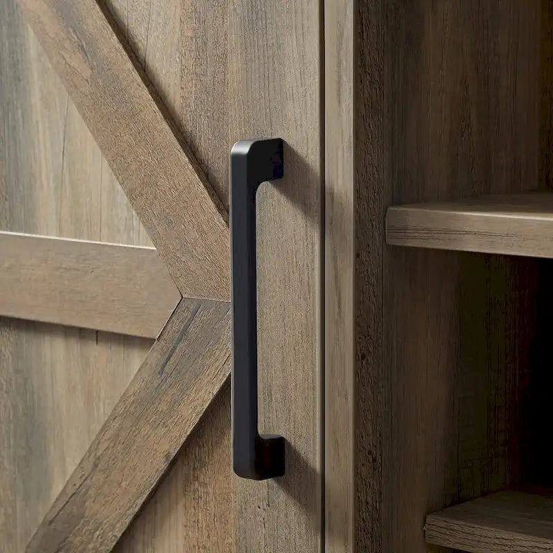 Farmhouse Coffee Bar Cabinet with Wine Rack, Barn Door, Drawer, and Adjustable Shelves