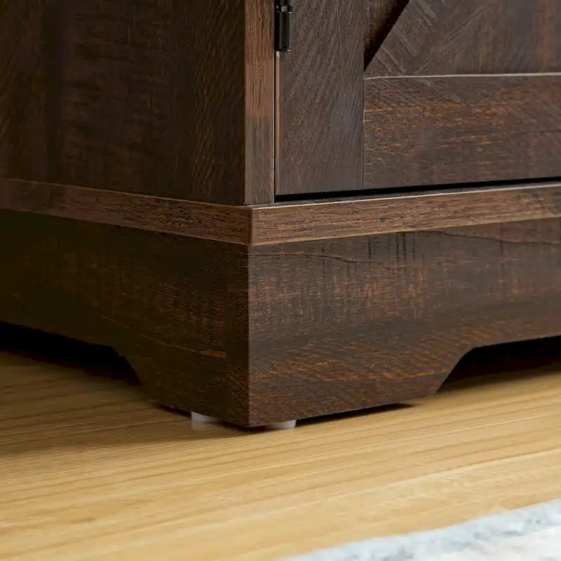 Farmhouse Coffee Bar Cabinet with Wine Rack, Barn Door, Drawer, and Adjustable Shelves