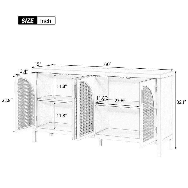 Sideboard with Artificial Rattan Door and Metal Handles for Living Room and Entryway