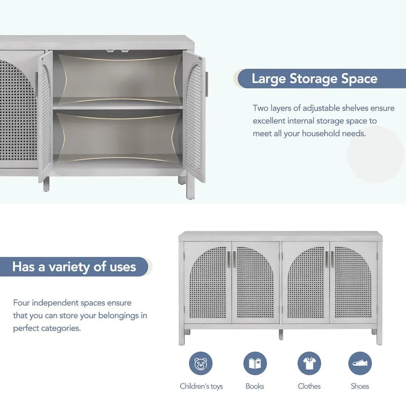 Sideboard with Artificial Rattan Door and Metal Handles for Living Room and Entryway