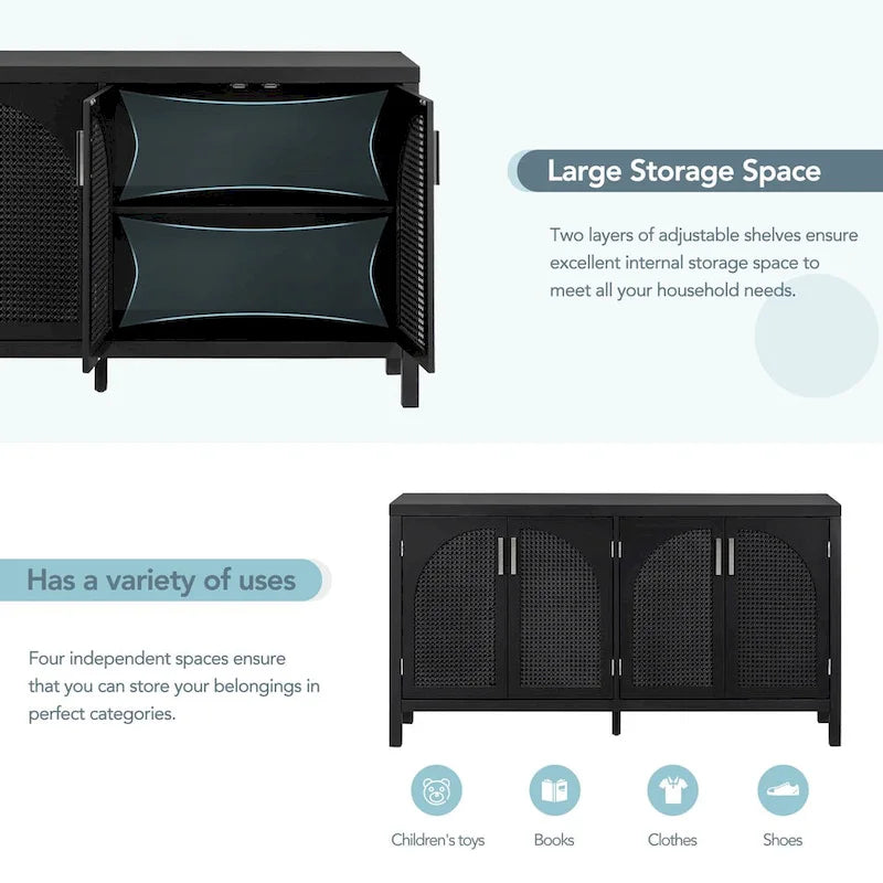 Sideboard with Artificial Rattan Door and Metal Handles for Living Room and Entryway